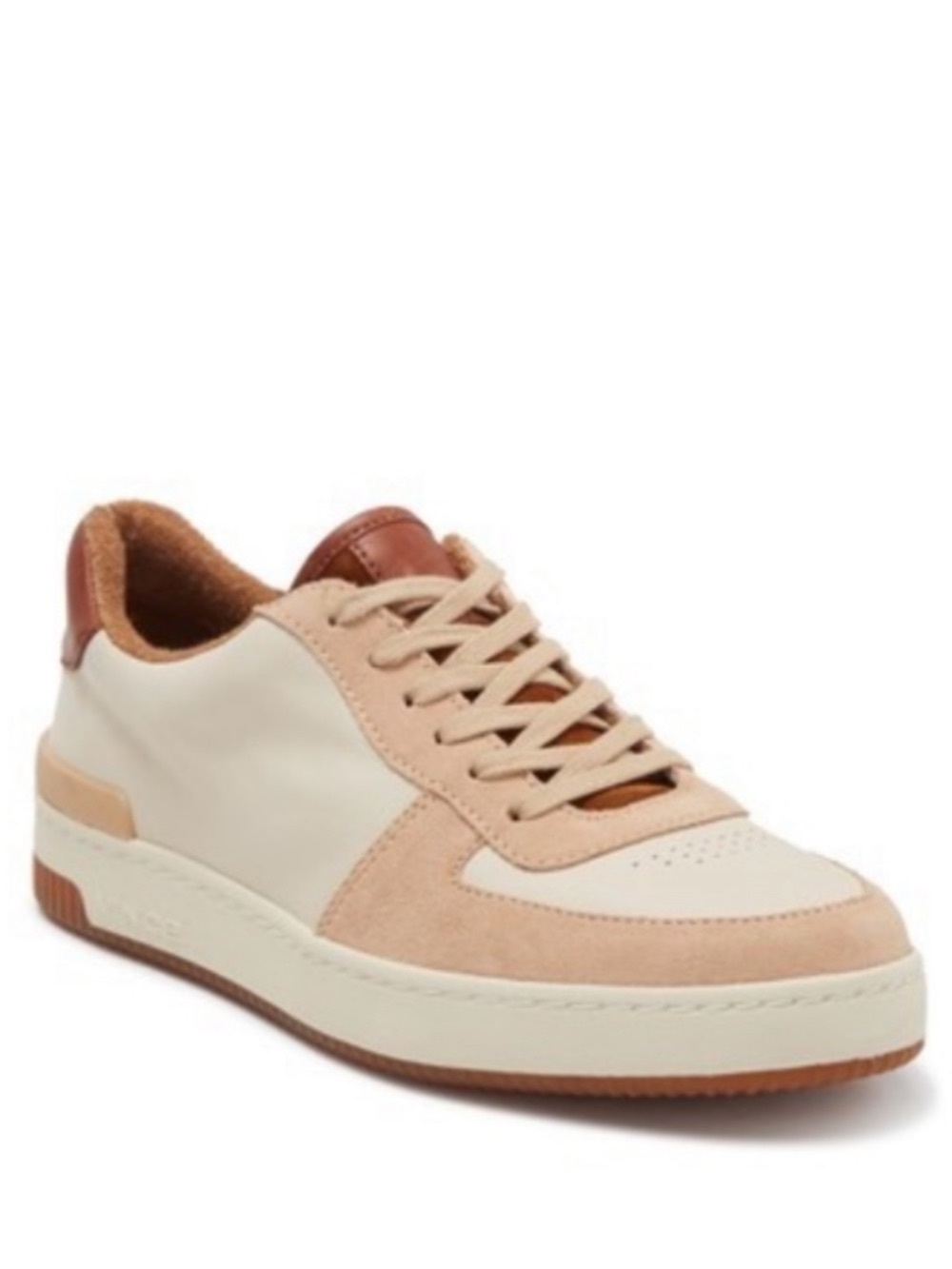 Vince Rendel blush cream and tan leather sneakers with suede details